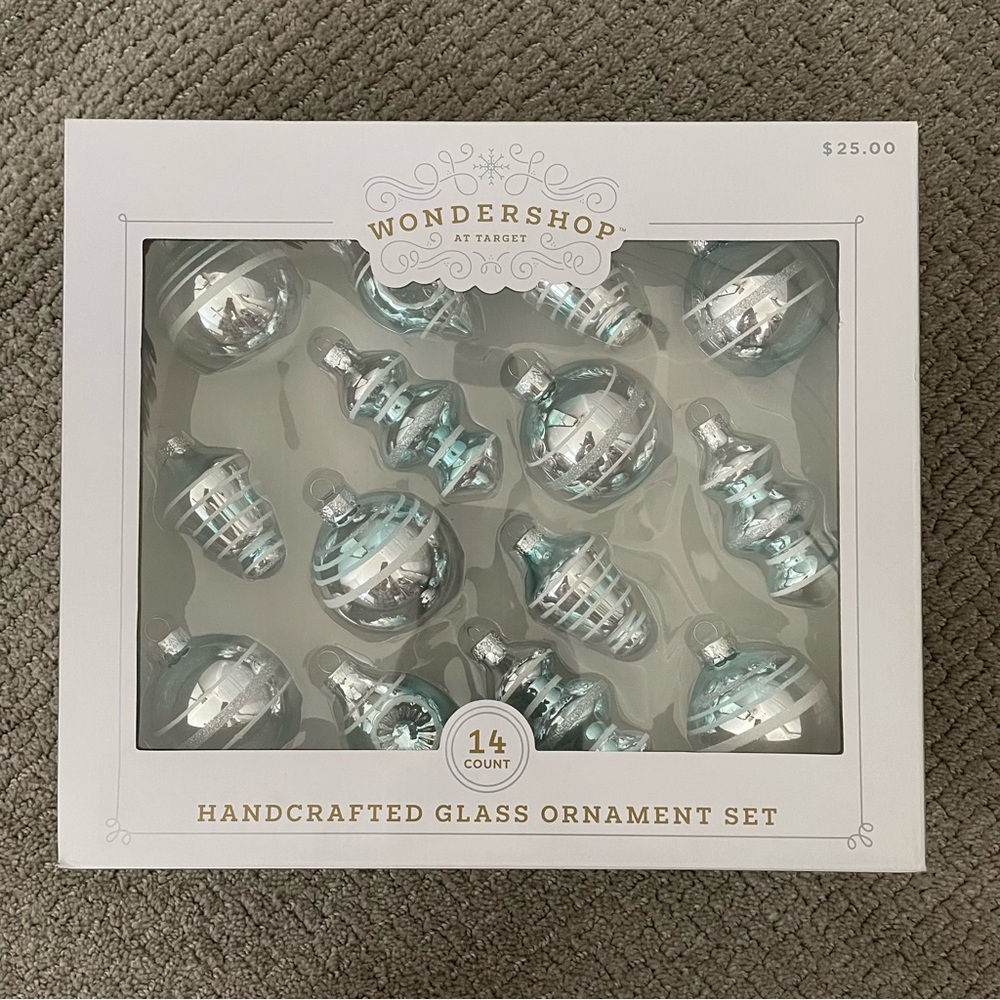 Wondershop at Target | Baby Blue and Silver Handcrafted Glass Ornament Set